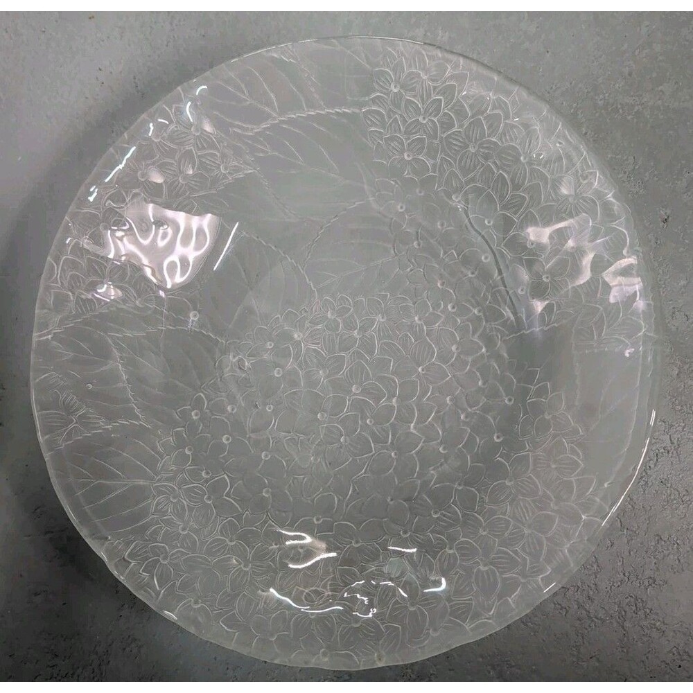 Vintage Soga Glass Japan 13 In Hydrangea Design Frosted Glass Bowl